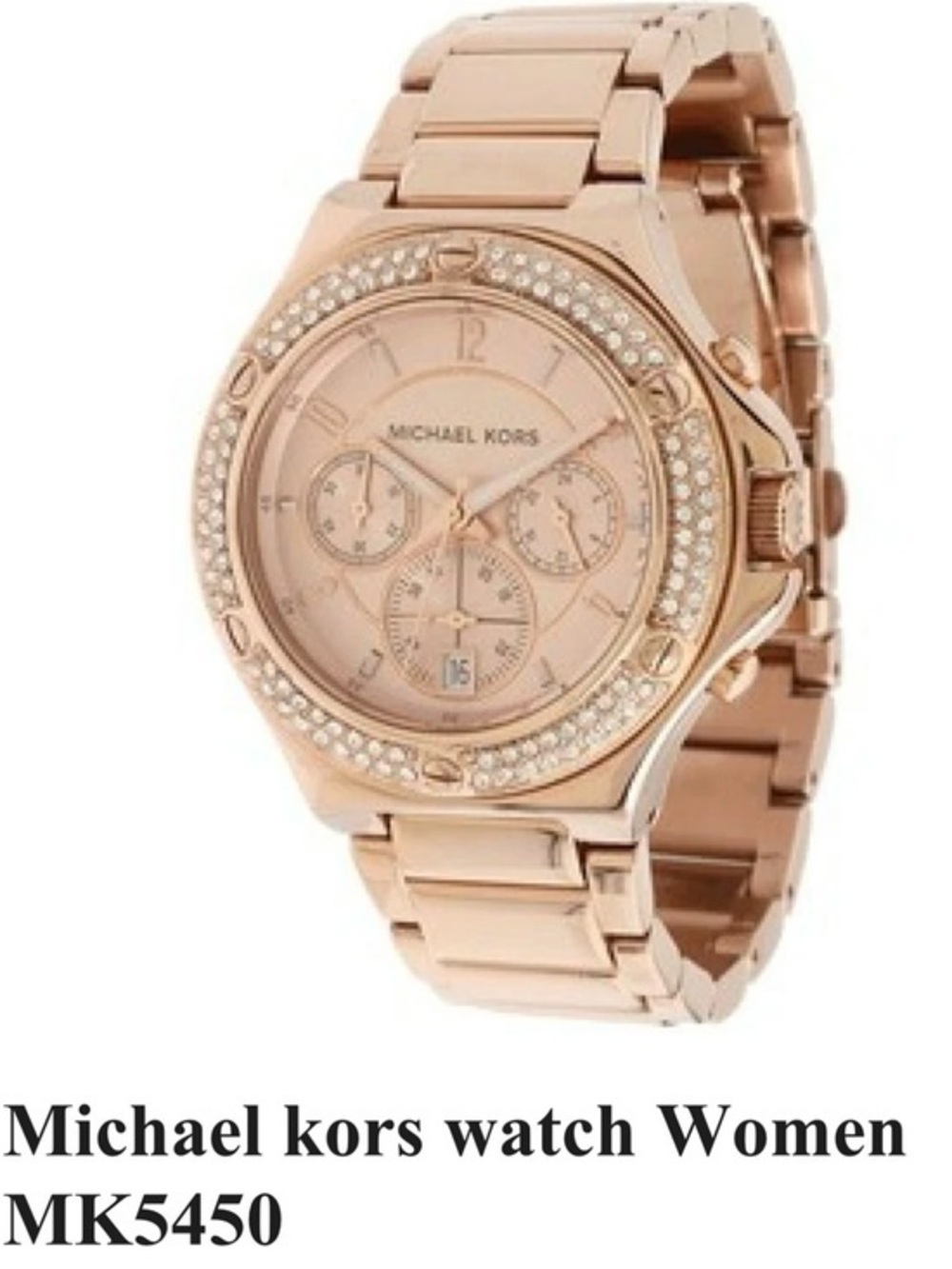 Michael Kors Rose Gold Tone Crystal Bezel Women's Chronograph Watch